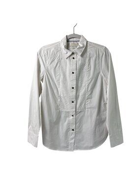 J Crew Slim Fit Poplin Tuxedo Shirt Womens 4 White Black Buttons Long Sleeve